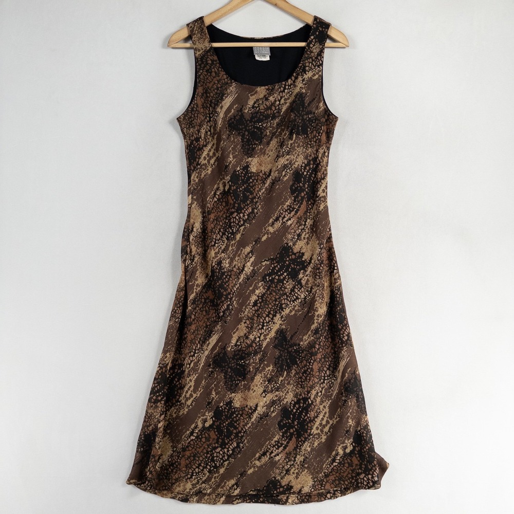 Rabbit Rabbit Rabbit Dress 10M Brown Black Print Midi Scoop Neck Sleeveless